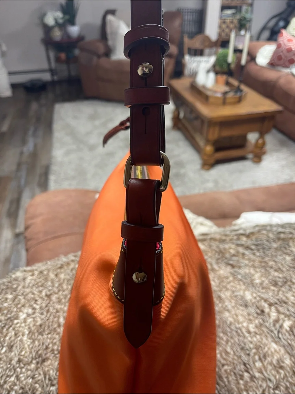 Classic Orange Shoulder Bag with Brown Trim